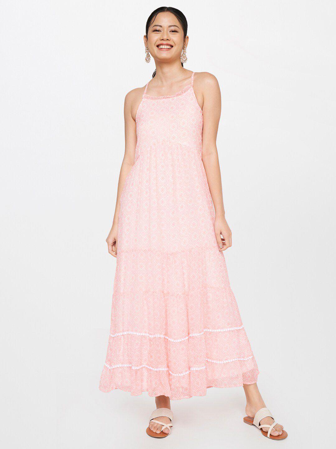 Global Desi Pink Floral Printed Maxi Dress