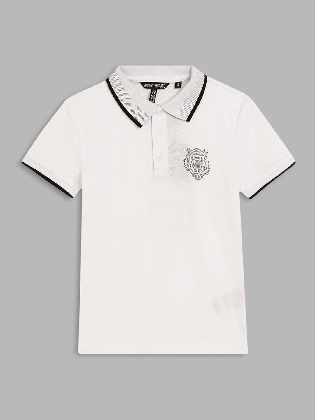Antony Morato Boys White Polo Collar Cotton T-shirt