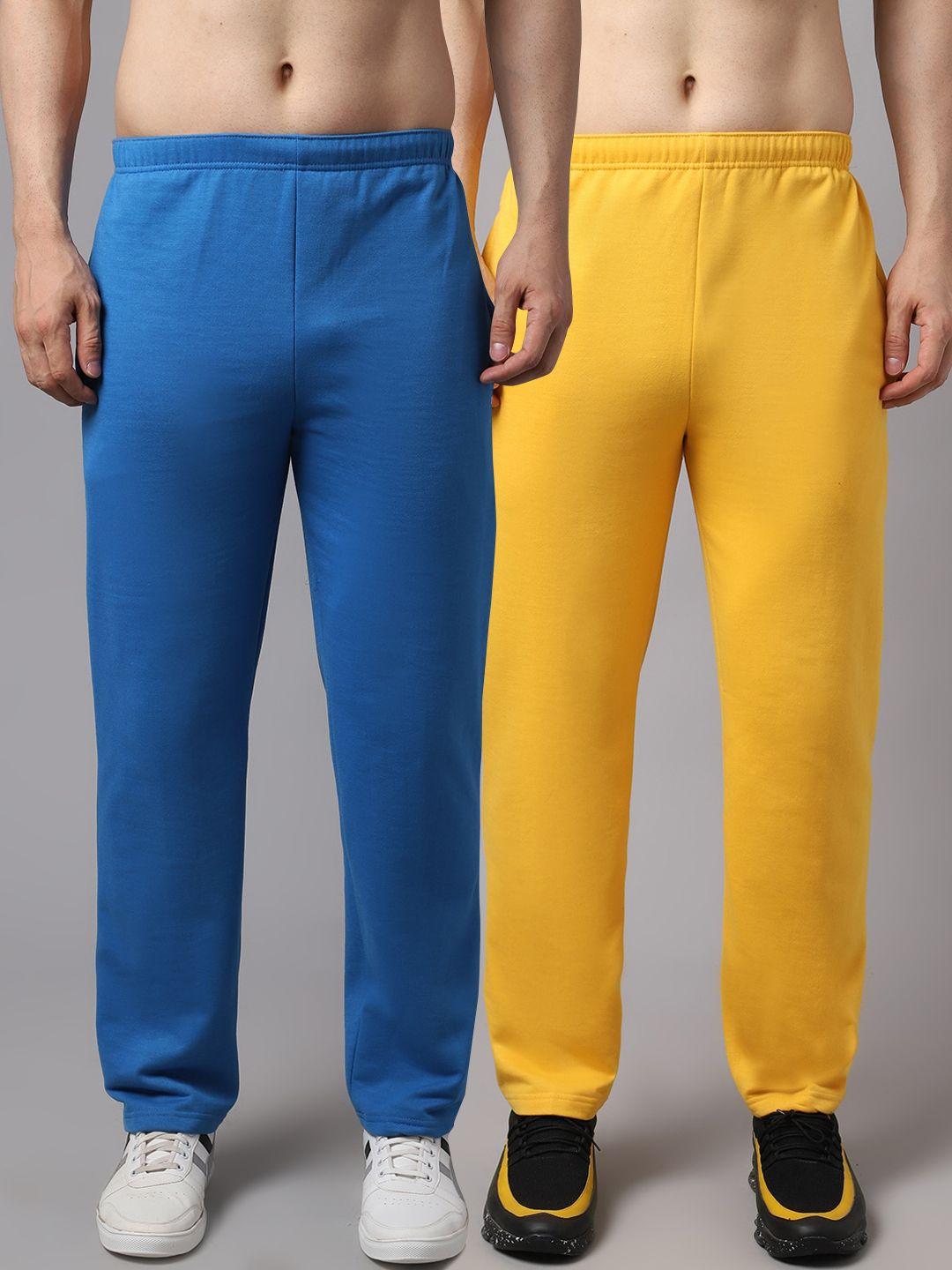 vimal-jonney-men-pack-of-2-blue-&-yellow-solid-pure-cotton-track-pants