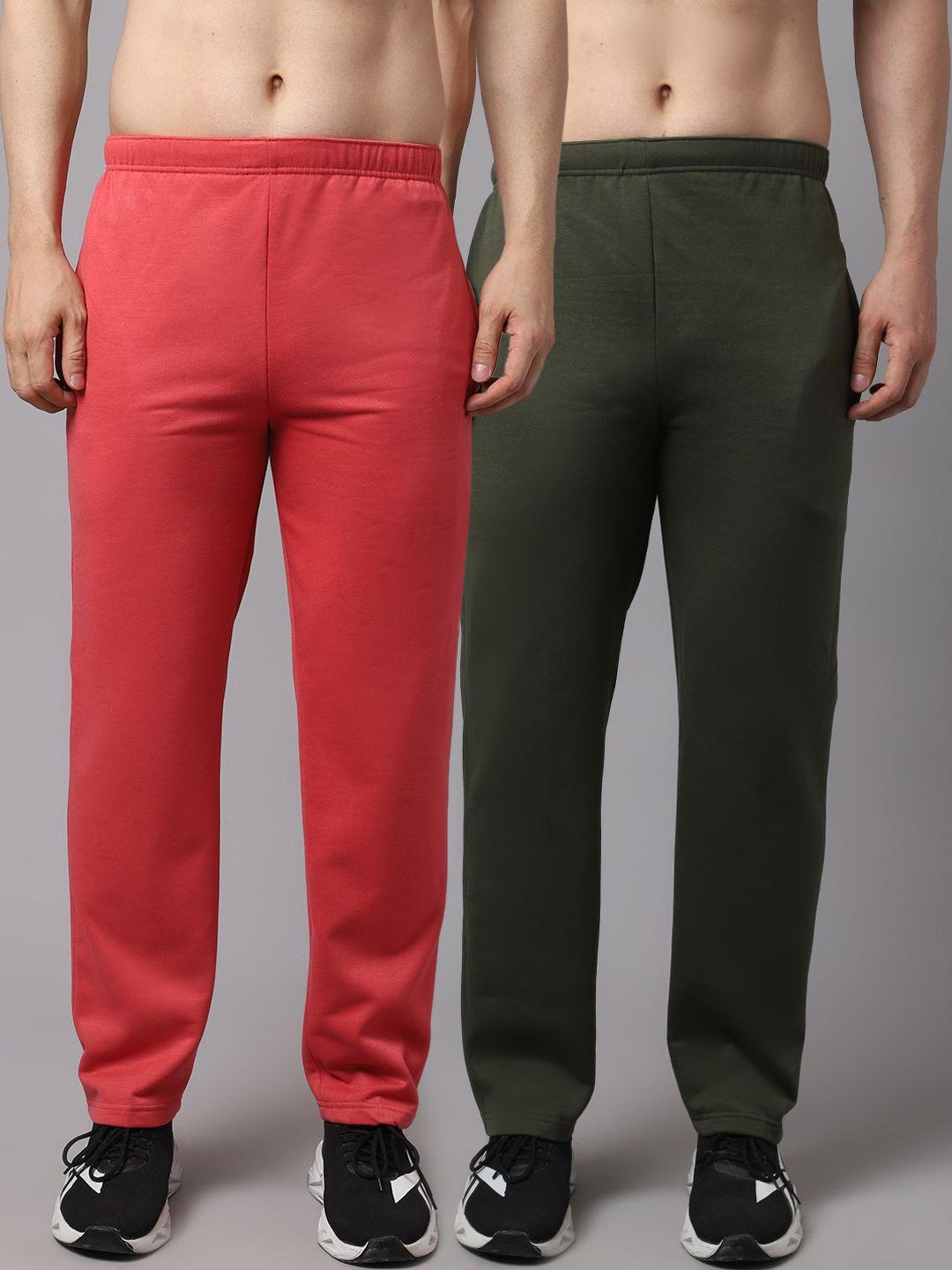vimal-jonney-men-pack-of-2-coral-&-olive-solid-pure-cotton-track-pants