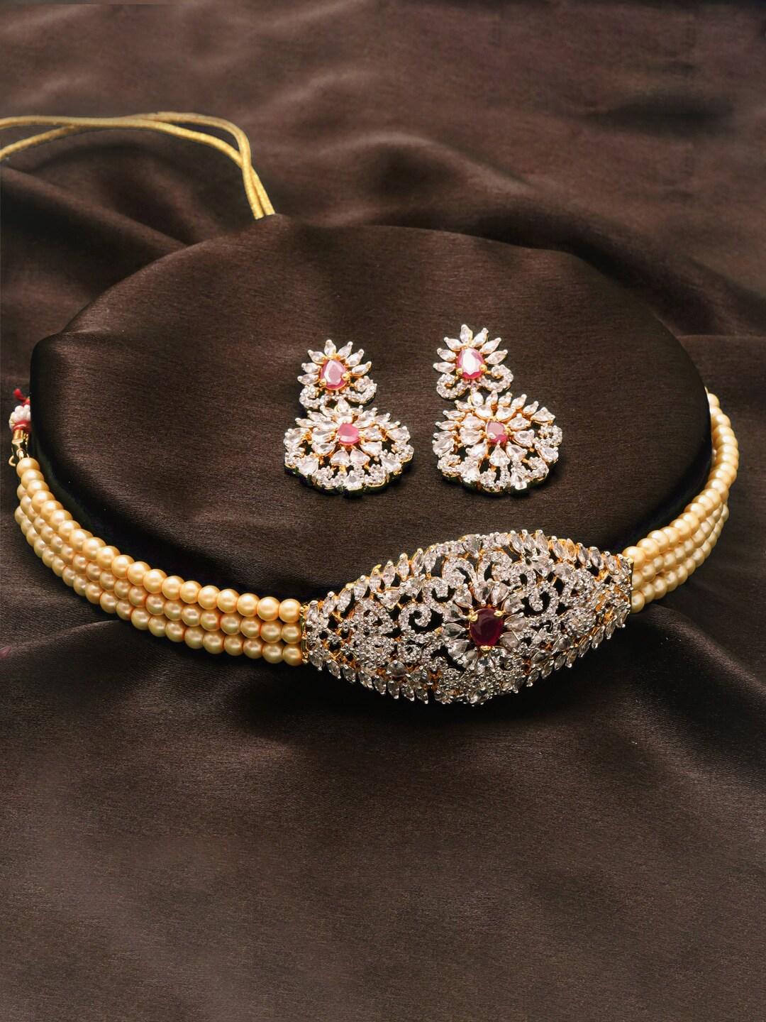 Estele Gold-Plated White & Pink CZ-Studded Jewellery Set