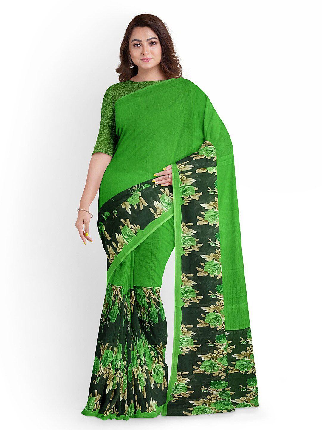 Silk Bazar Green & Black Floral Pure Georgette Fusion Dharmavaram Saree