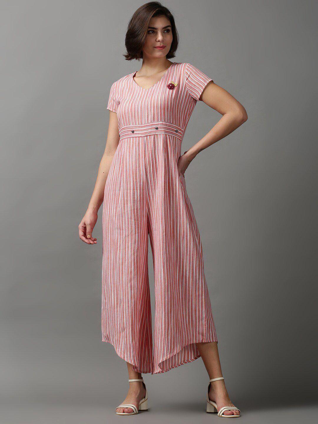 showoff-women-white-&-pink-striped-basic-jumpsuit