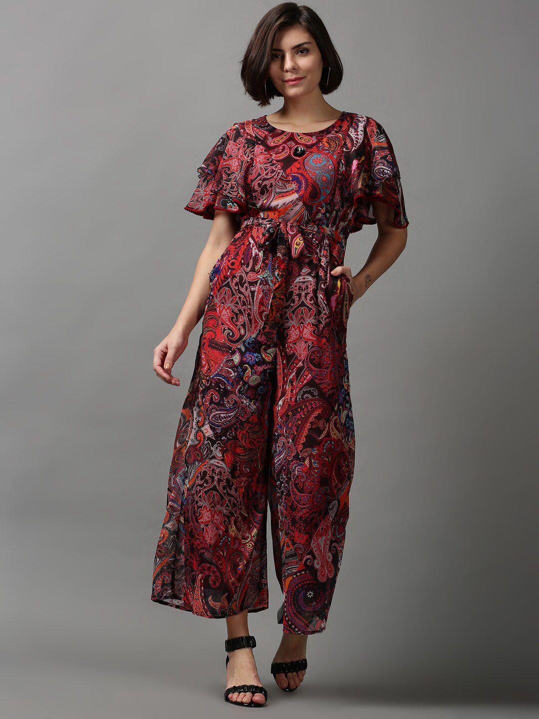 showoff-red-&-blue-printed-polyester-basic-jumpsuit