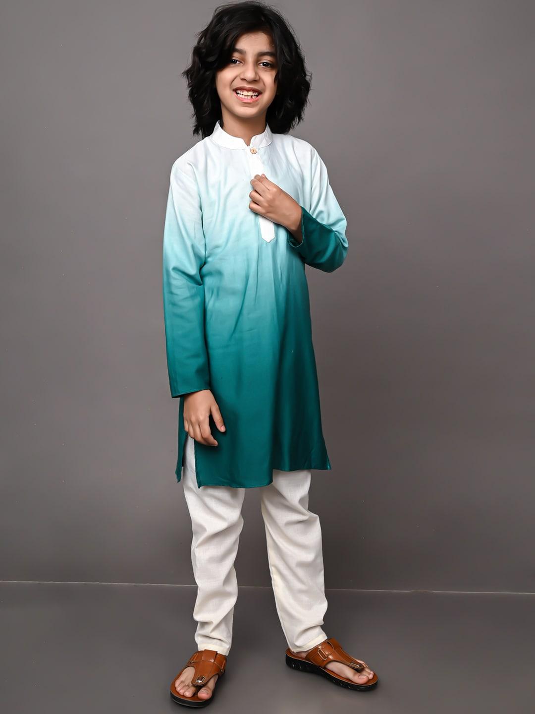 VESHAM Boys Teal Dyed Kurta with Pyjamas