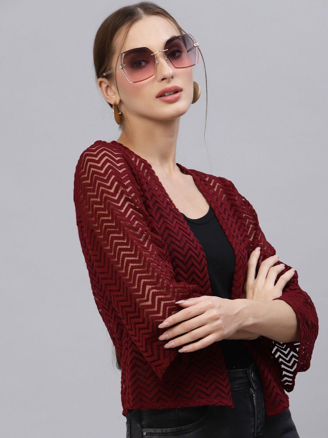 style-quotient-women-maroon-striped-shrug