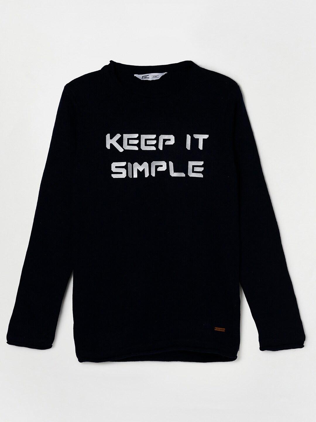 Fame Forever by Lifestyle Boys Navy Blue & Off White Typography Printed Pullover