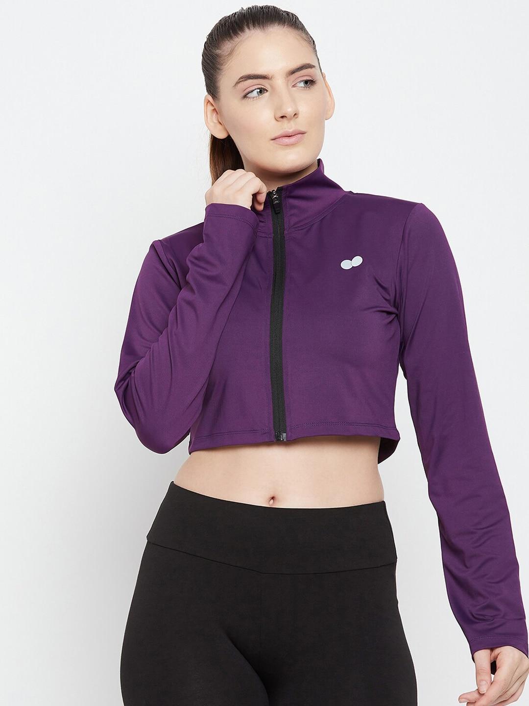 Clovia Women Purple Crop Training or Gym Snug Fit Sporty Jacket