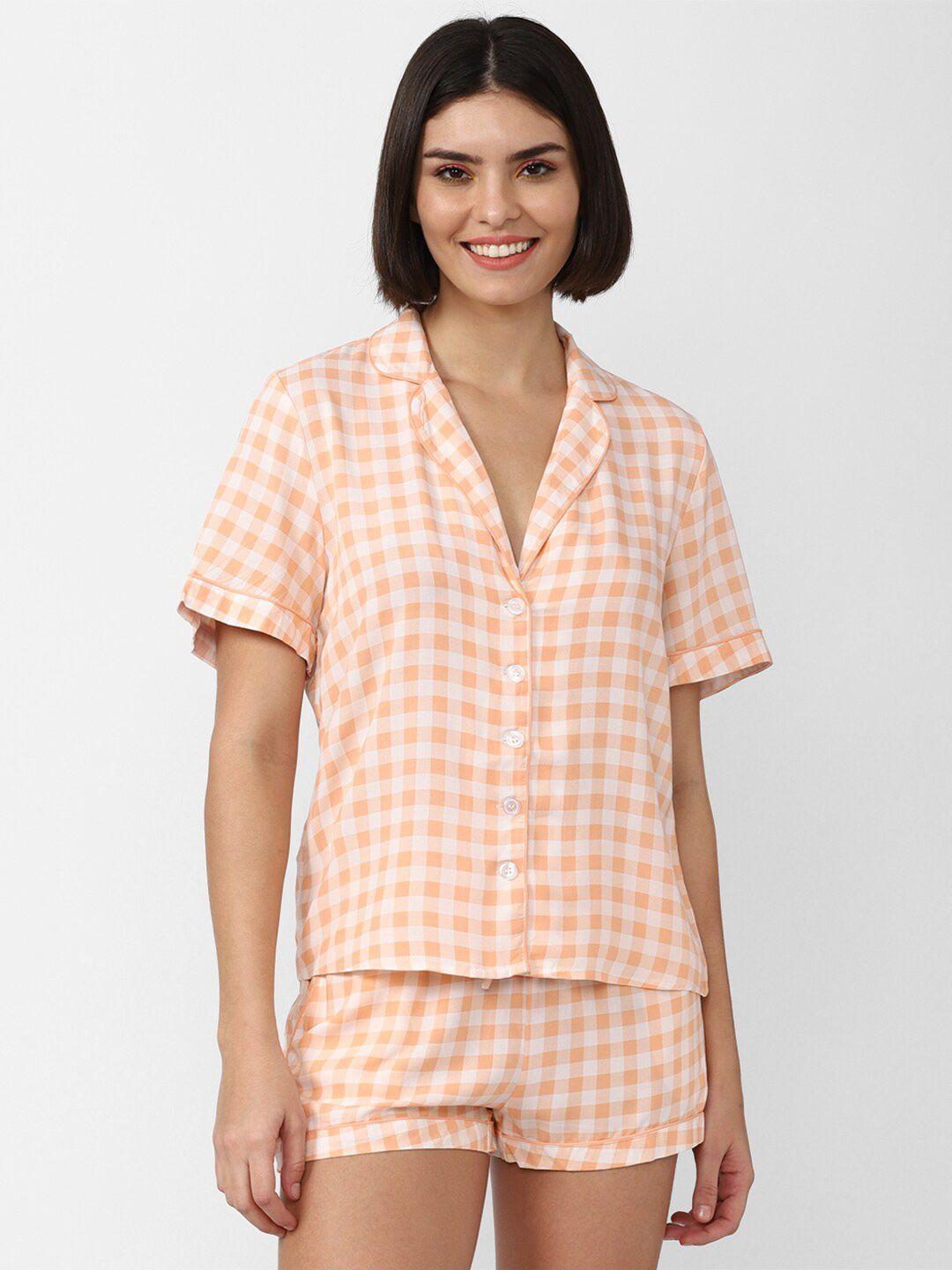 forever-21-women-coral-&-white-checked-night-suit