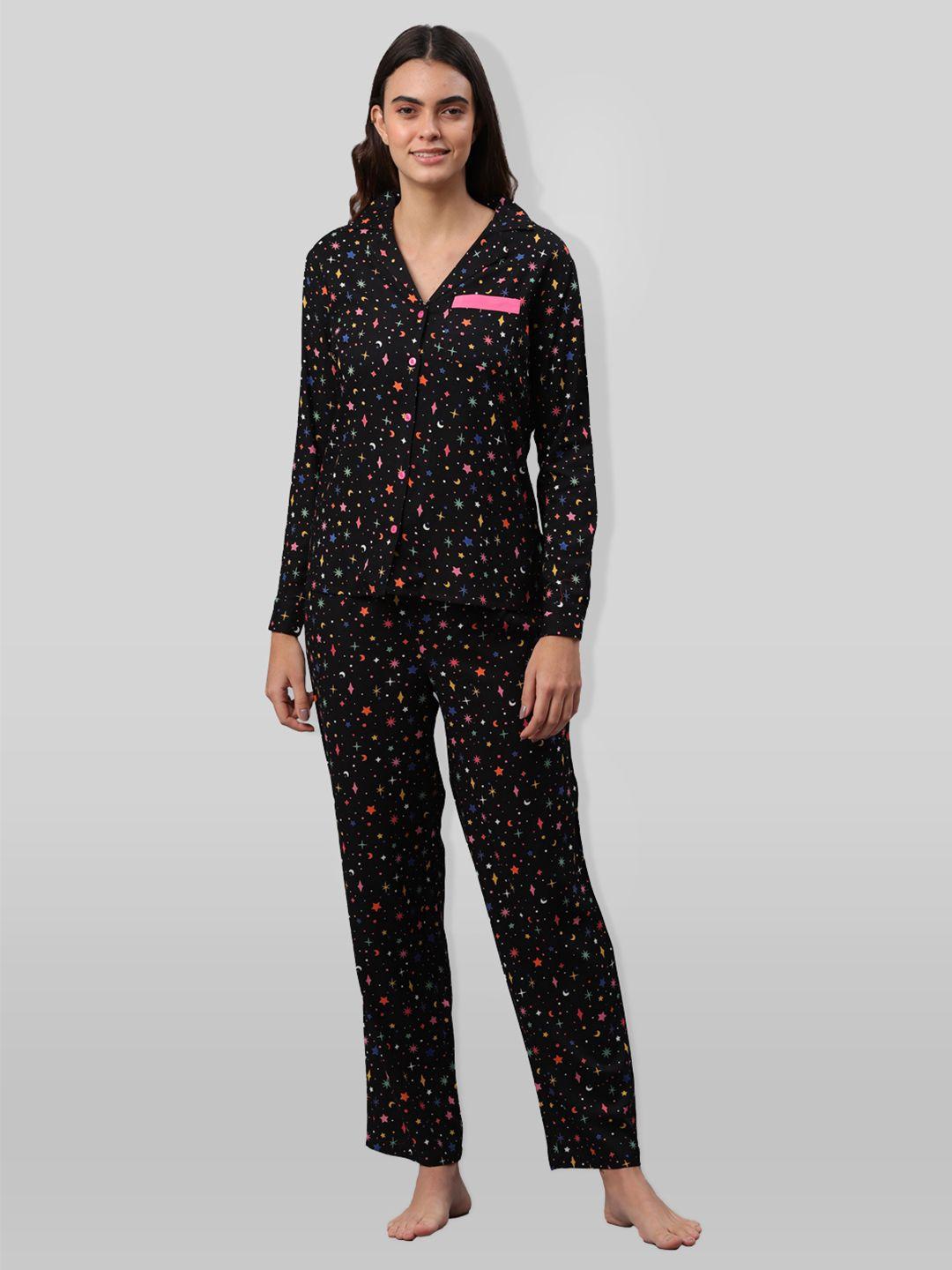 PRETTY LOVING THING Women Black & Pink Printed Night suit