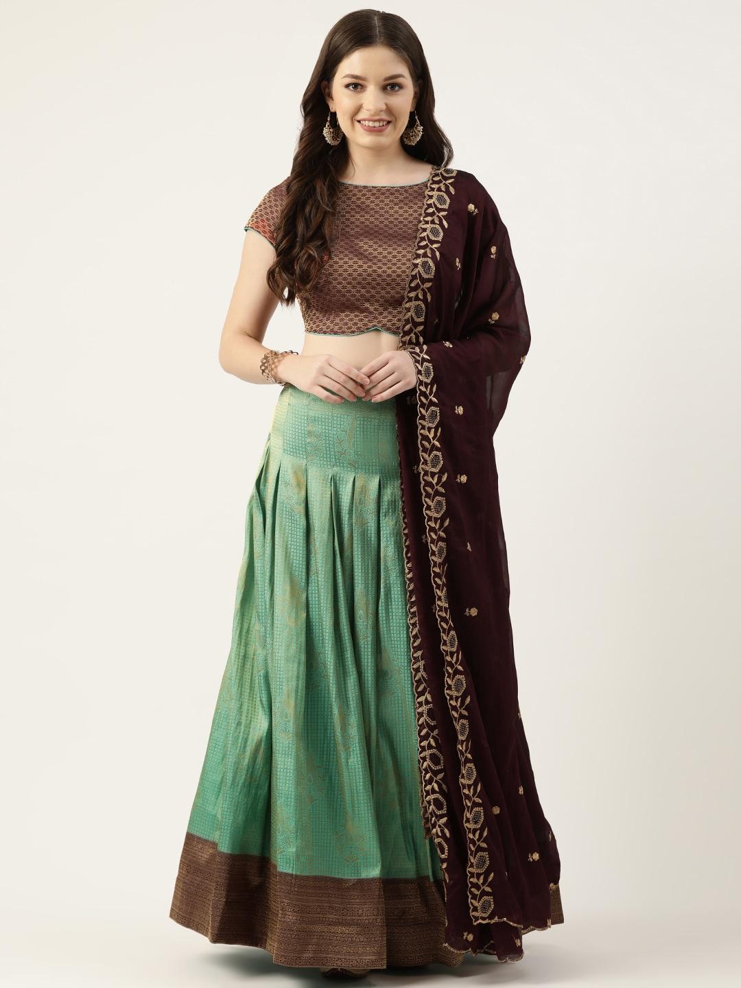 pothys-green-&-red-unstitched-lehenga-&-blouse-with-dupatta