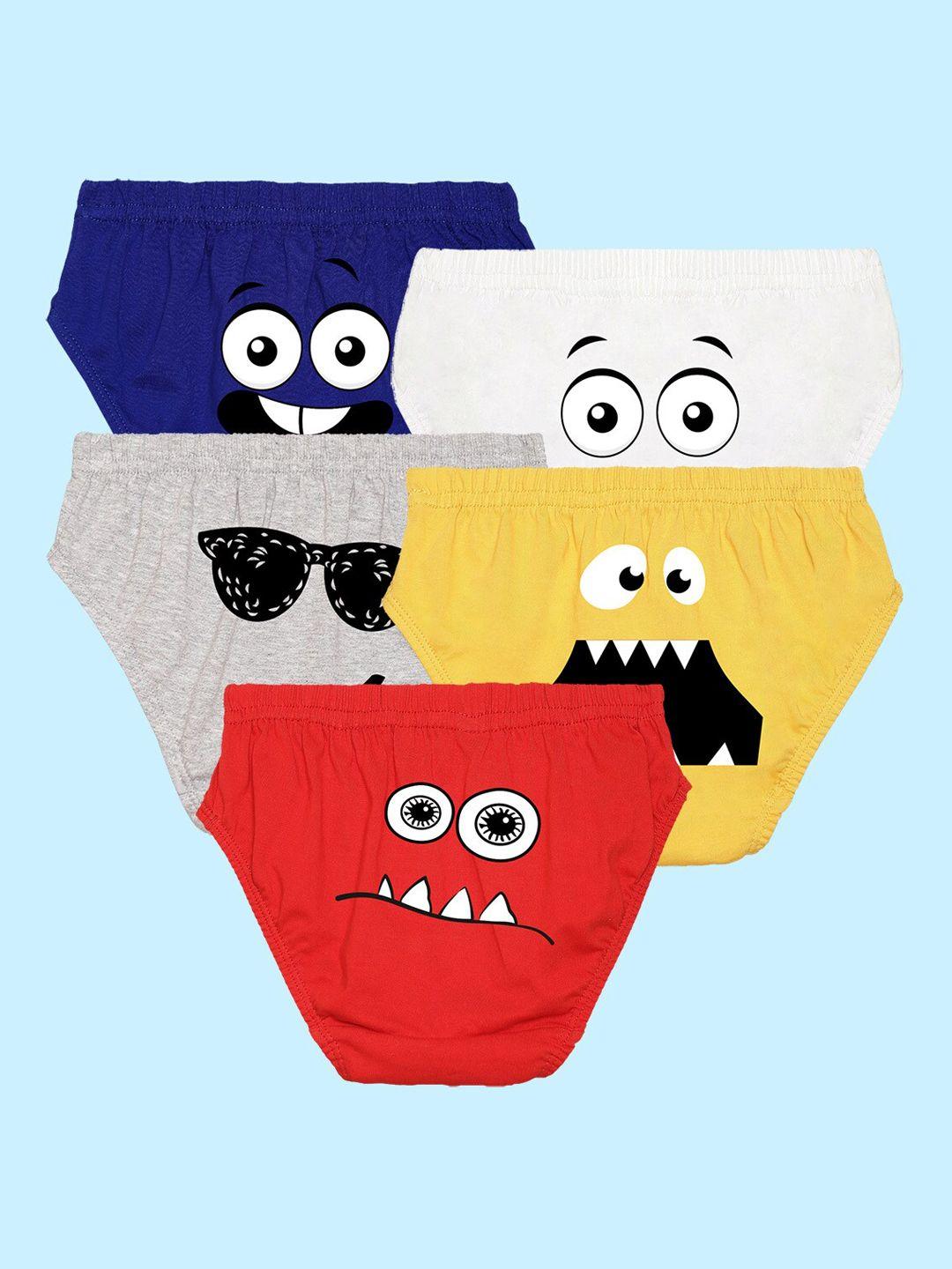 NUSYL Boys Pack of 5 Printed Pure Cotton Basic Briefs
