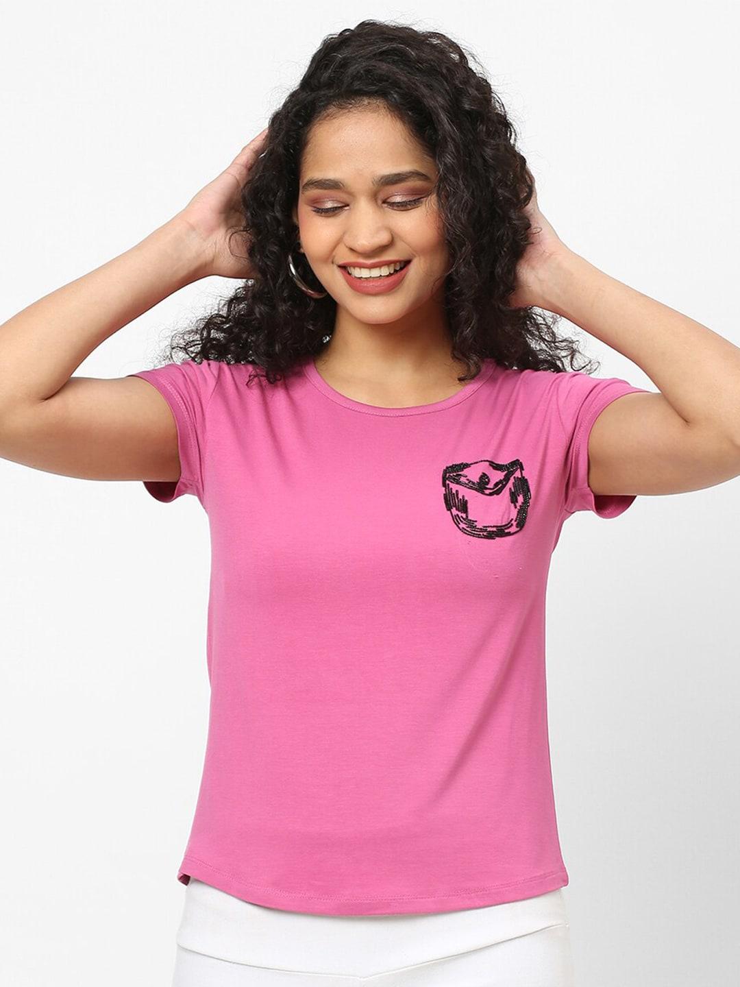 MISH Women Pink Solid T-shirt