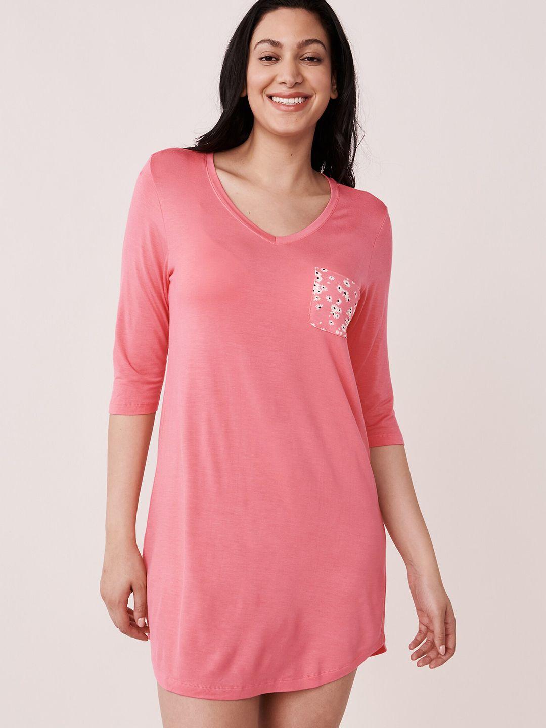 La Vie en Rose Women  Pink Solid Three-Quarter Sleeves Nightdress