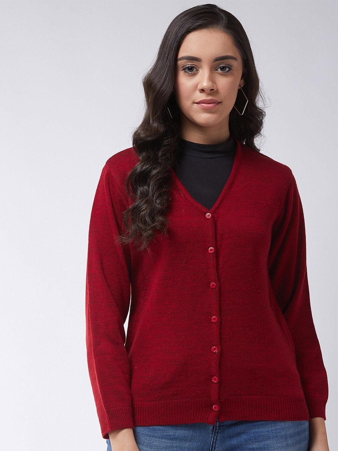 modeve-women-maroon-cardigan-casual-sweater