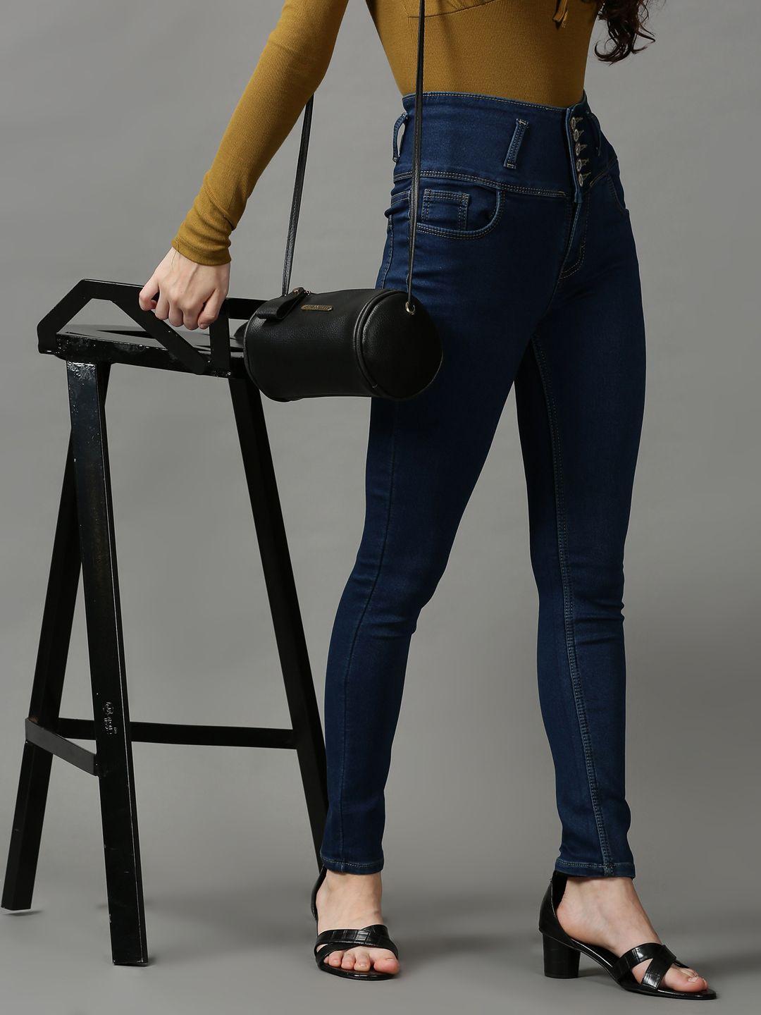 SHOWOFF Women Navy Blue Skinny Fit High-Rise Stretchable Jeans