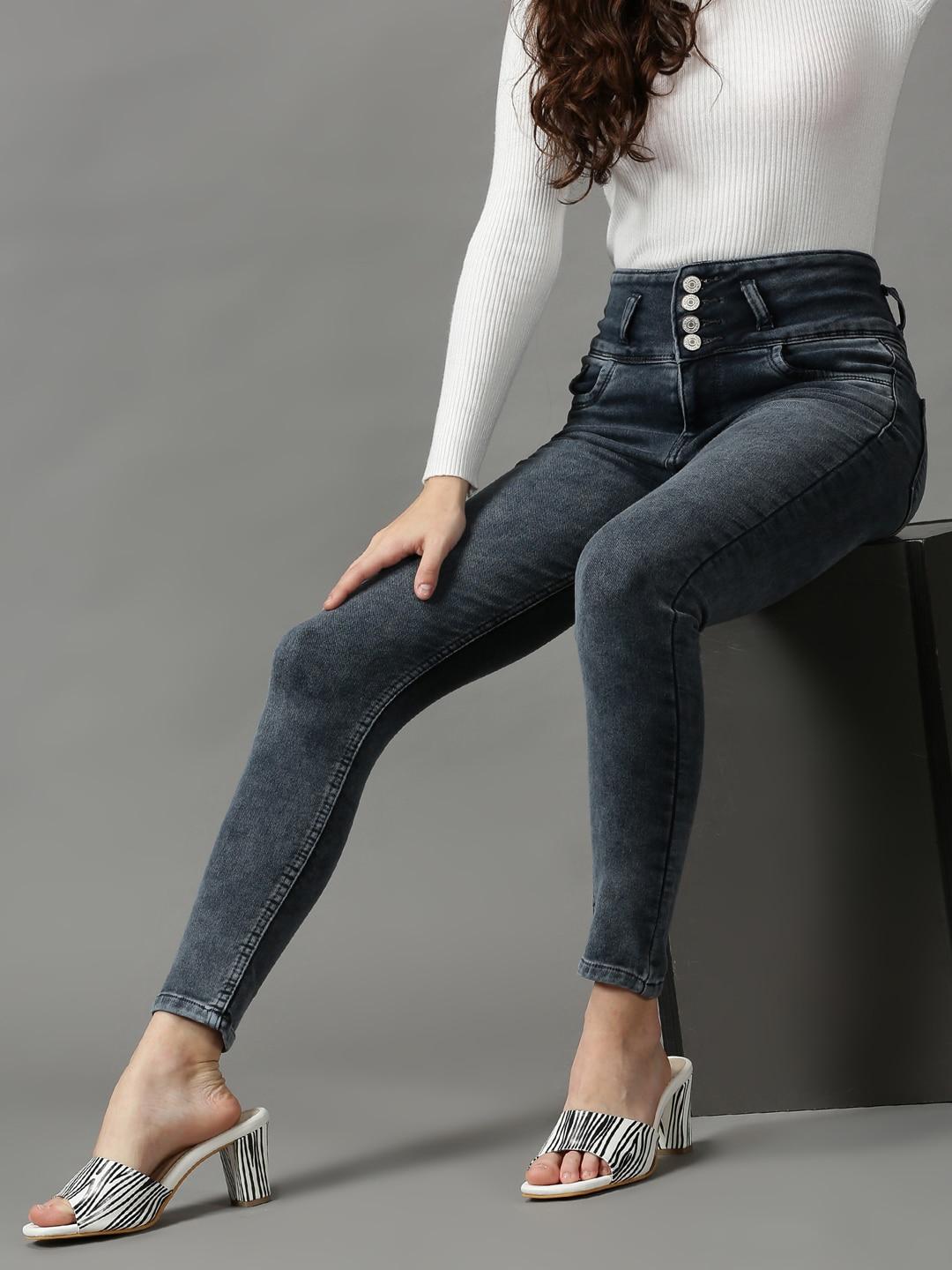 SHOWOFF Women Grey Skinny Fit High-Rise Light Fade Stretchable Jeans