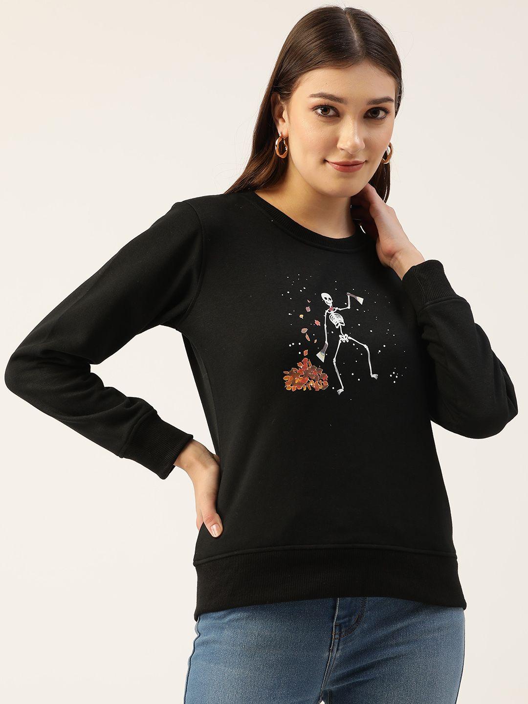 Clovia Women Black Printed Sweatshirt