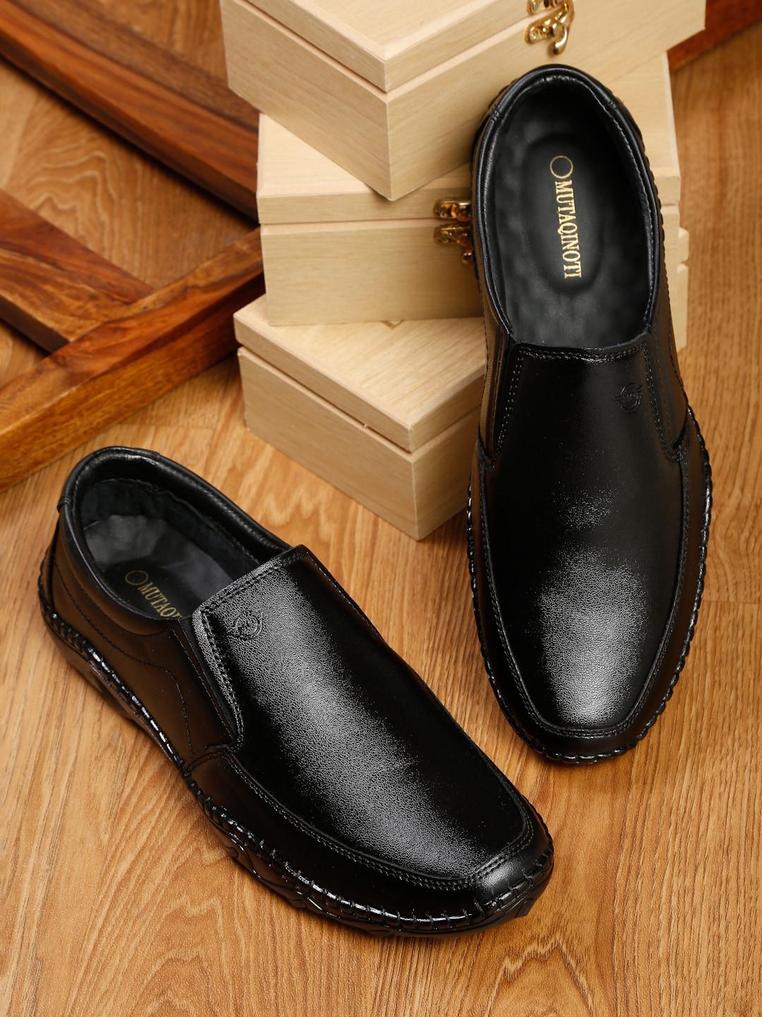 MUTAQINOTI Men Black Solid Leather  Formal Shoes