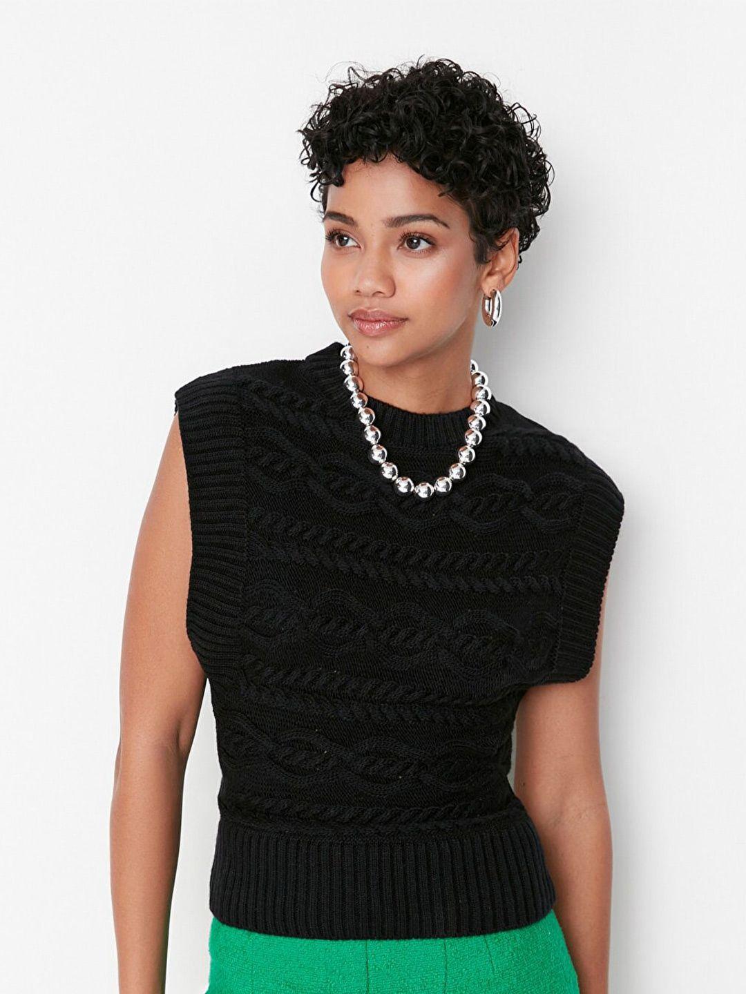 trendyol-women-black-cable-knit-sweater-vest