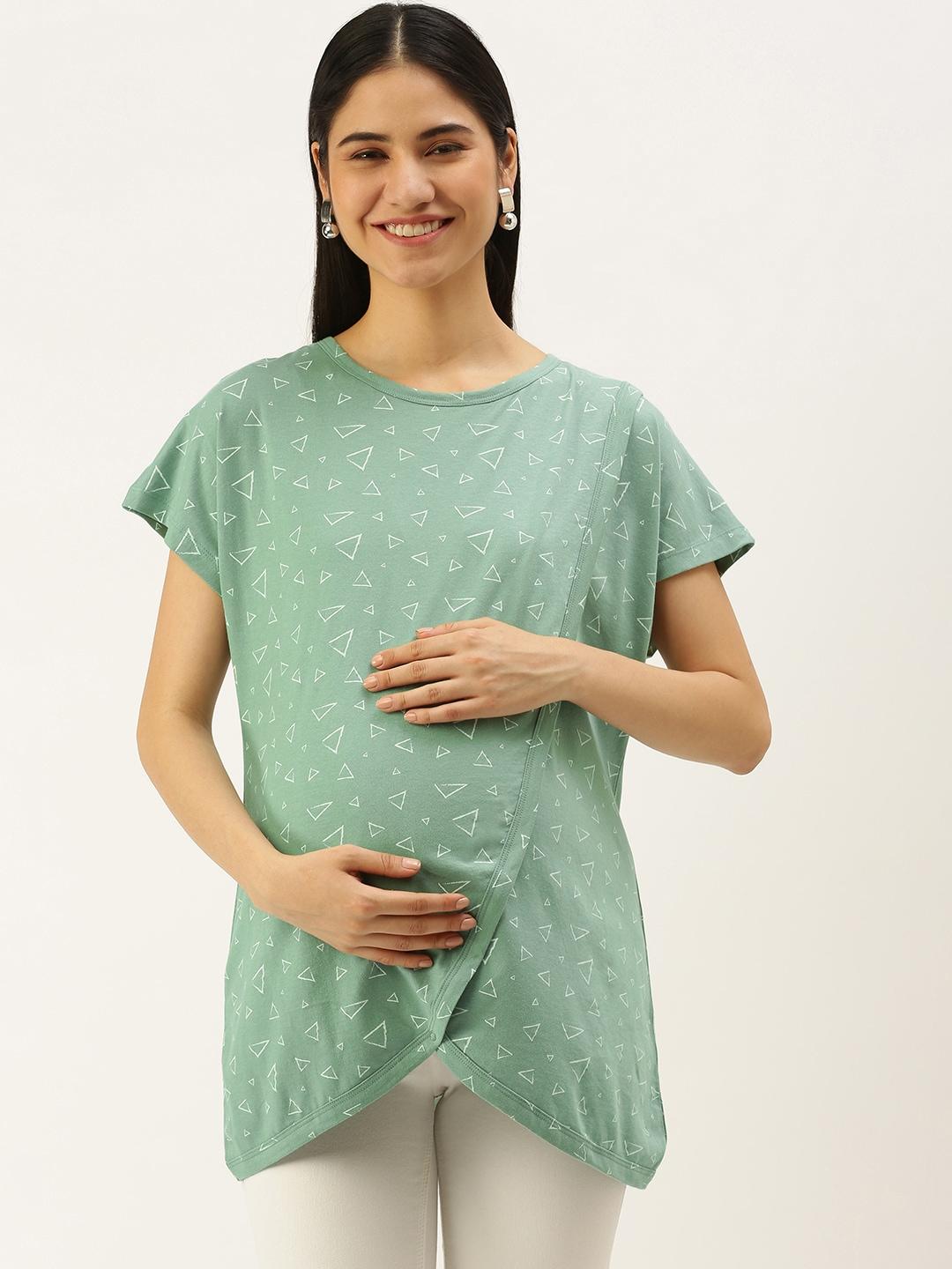 Nejo Green Geometric Print Maternity Top
