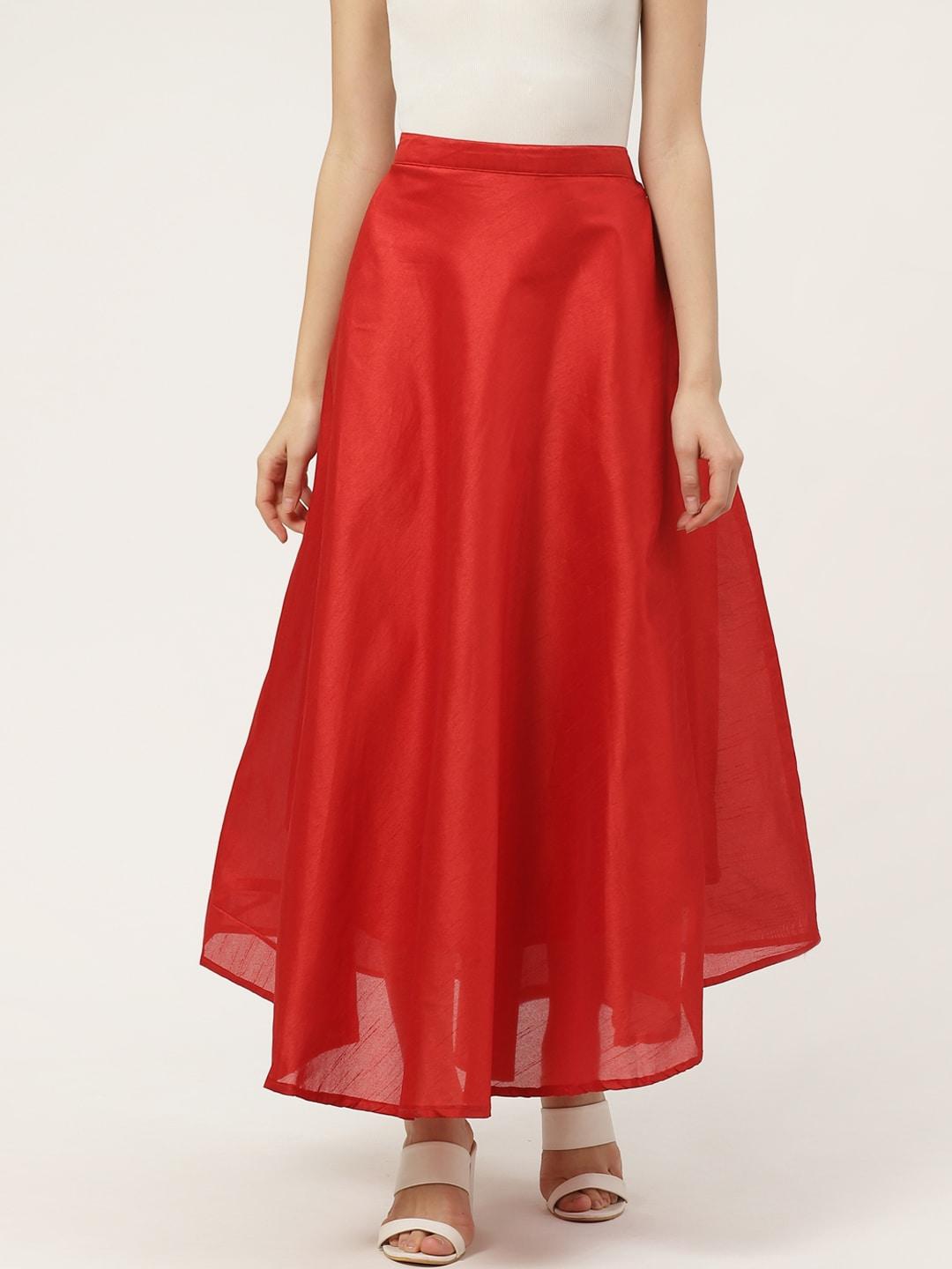 Vastraa Fusion Women Red Solid Flared Maxi Skirt