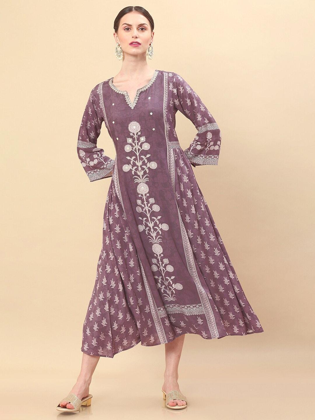 soch-women-magenta-floral-printed-modal-ethnic-a-line-midi-dress