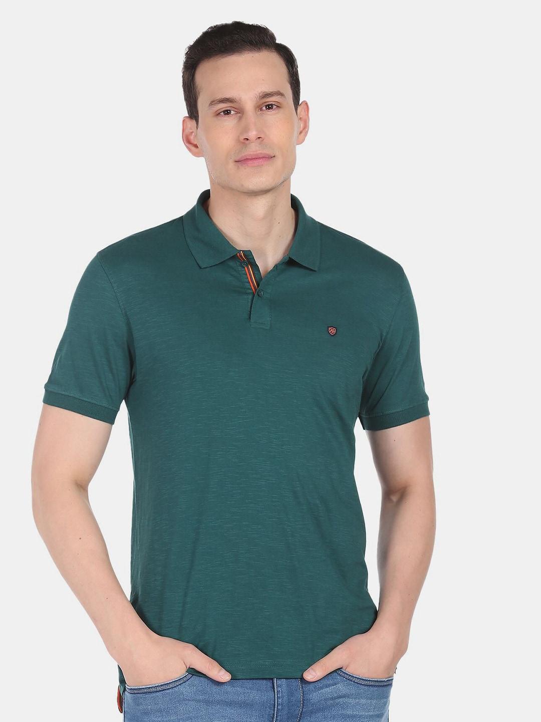 AD By Arvind Men Green Polo Collar Slim Fit T-shirt