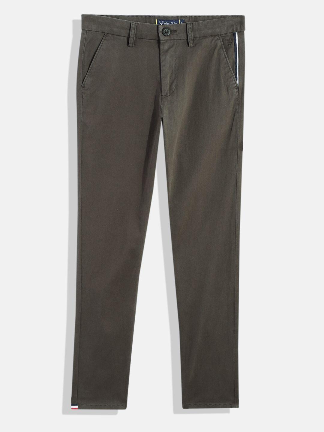 Allen Solly Junior Boys Olive Green Solid Slim Fit Trousers