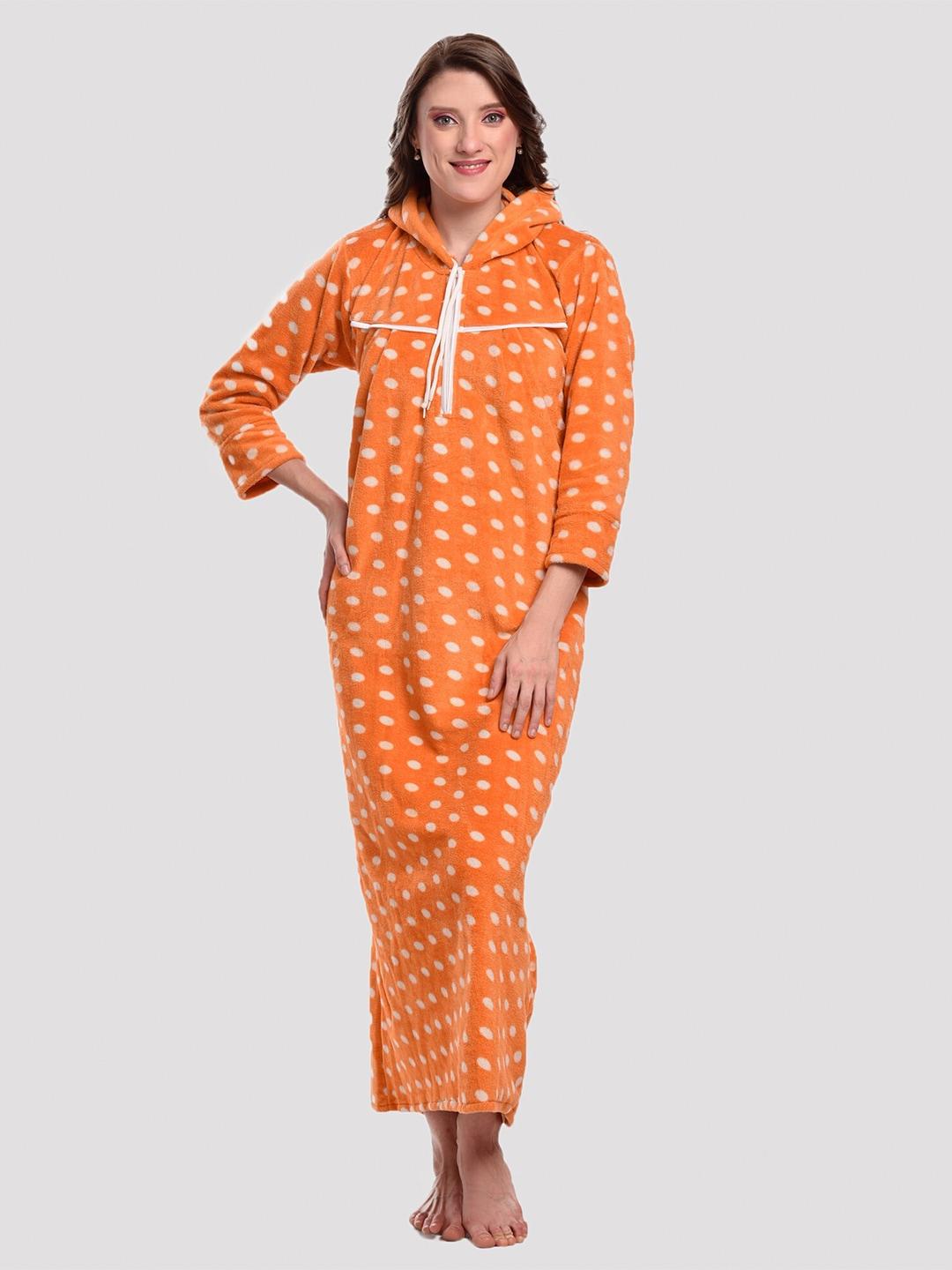 CIERGE Orange Polka Dot Printed Maxi Nightdress