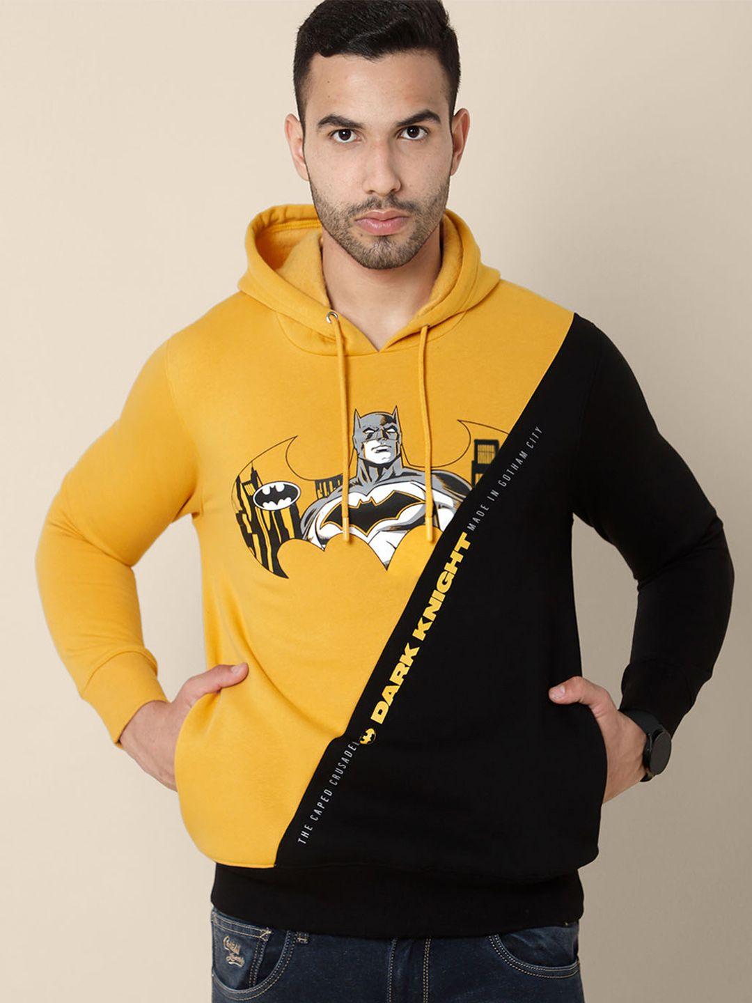 free-authority-men-yellow-batman-printed-hooded-cotton-sweatshirt