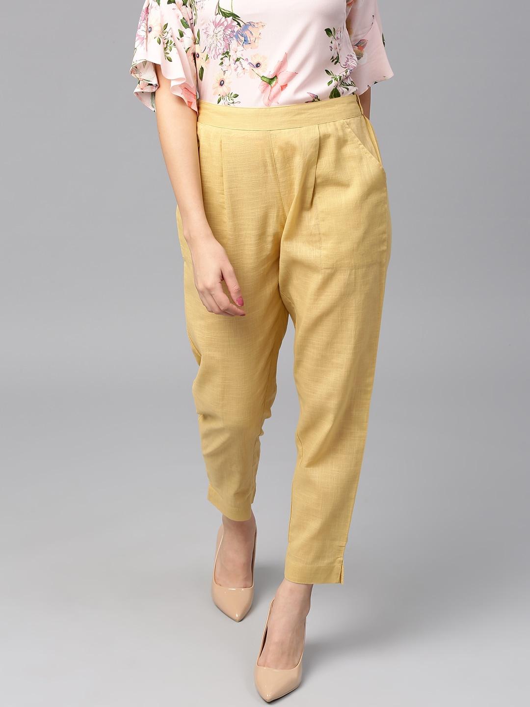 jaipur-kurti-women-beige-solid-regular-trousers