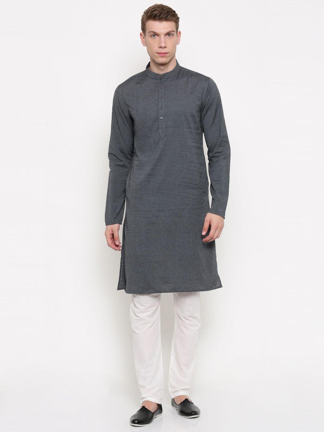 freehand-by-the-indian-garage-co-men-charcoal-grey--white-solid-kurta-with-pyjamas