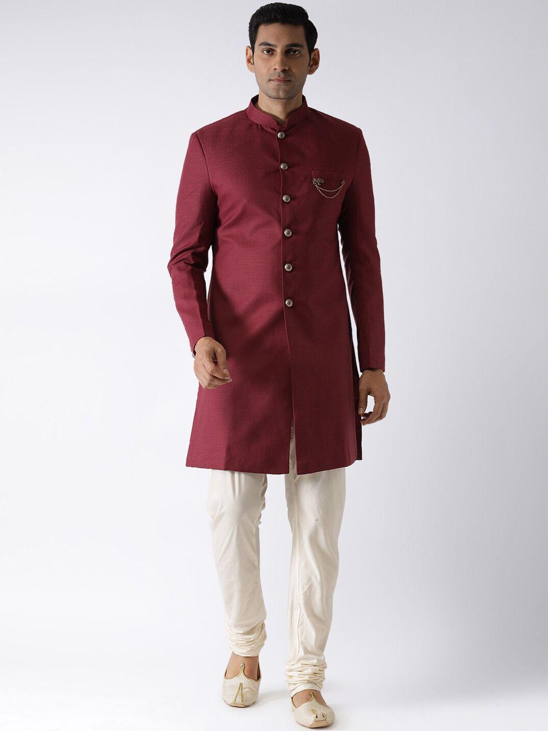 kisah-men-maroon-solid-cotton-sherwani-set
