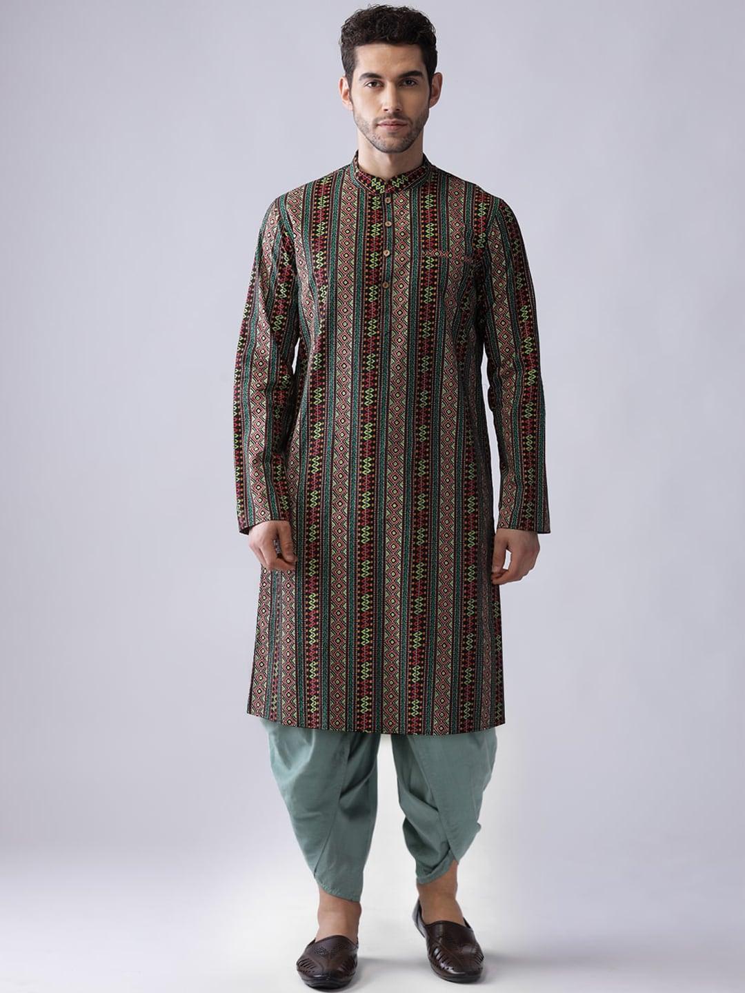 kisah-men-green-printed-straight-kurta-with-dhoti-pants
