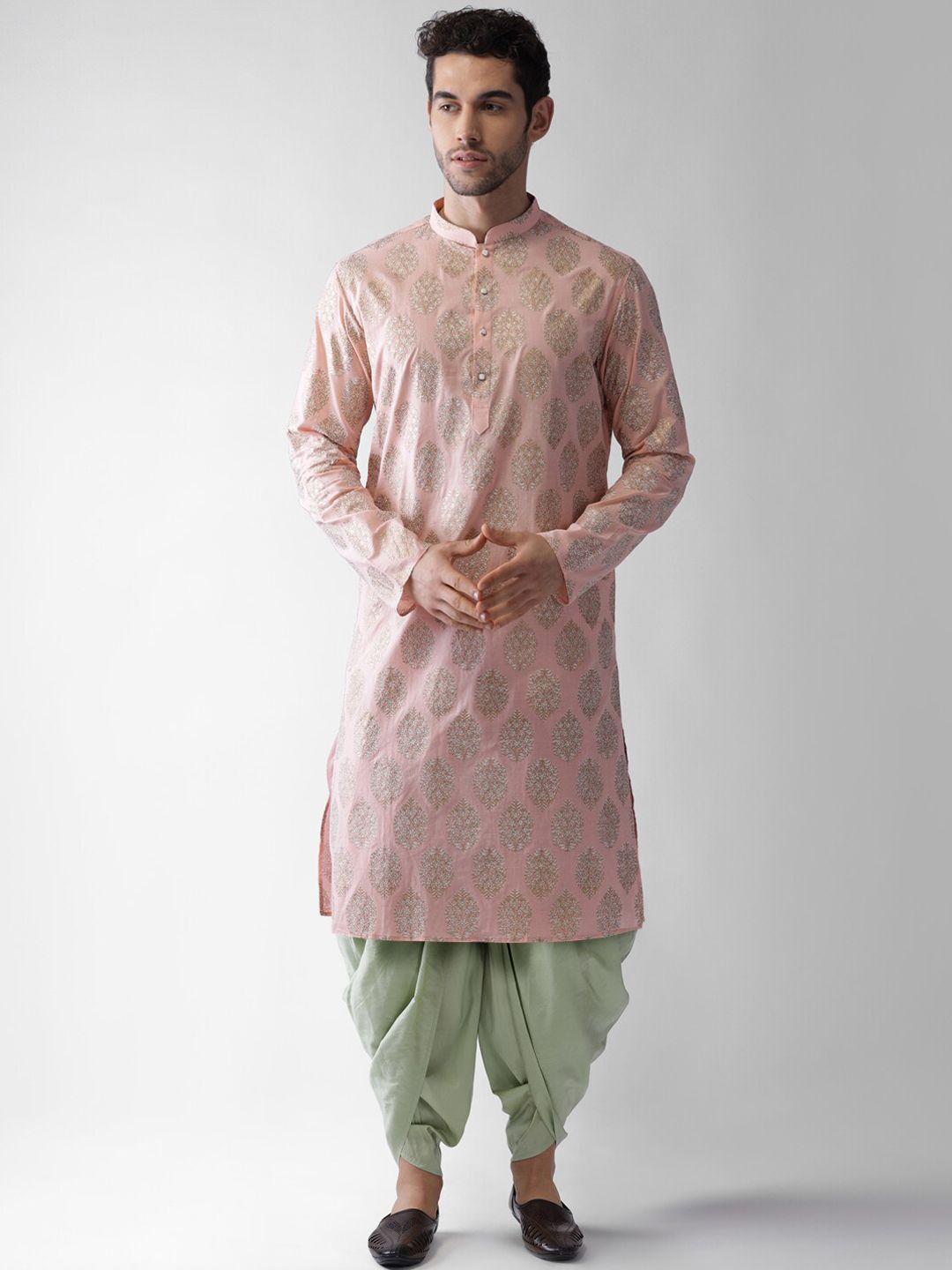 kisah-men-pink-ethnic-motifs-printed-kurta-with-dhoti-pants
