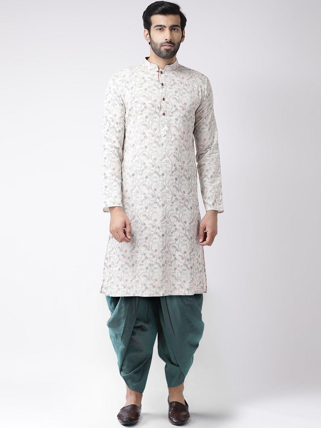 kisah-men-off-white-floral-printed-kurta-with-dhoti-pants