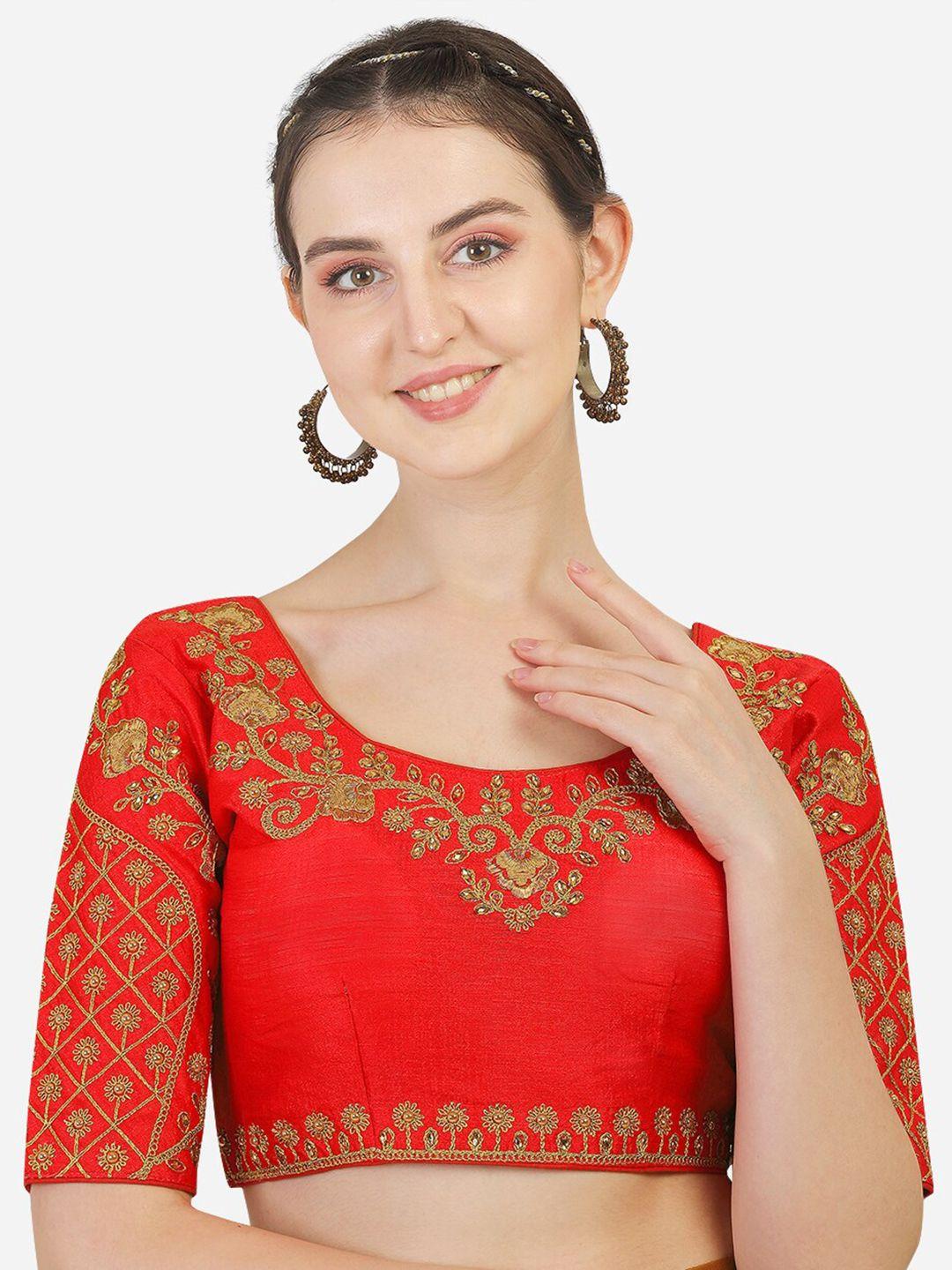 pujia-mills-red-embroidered-readymade-saree-blouse