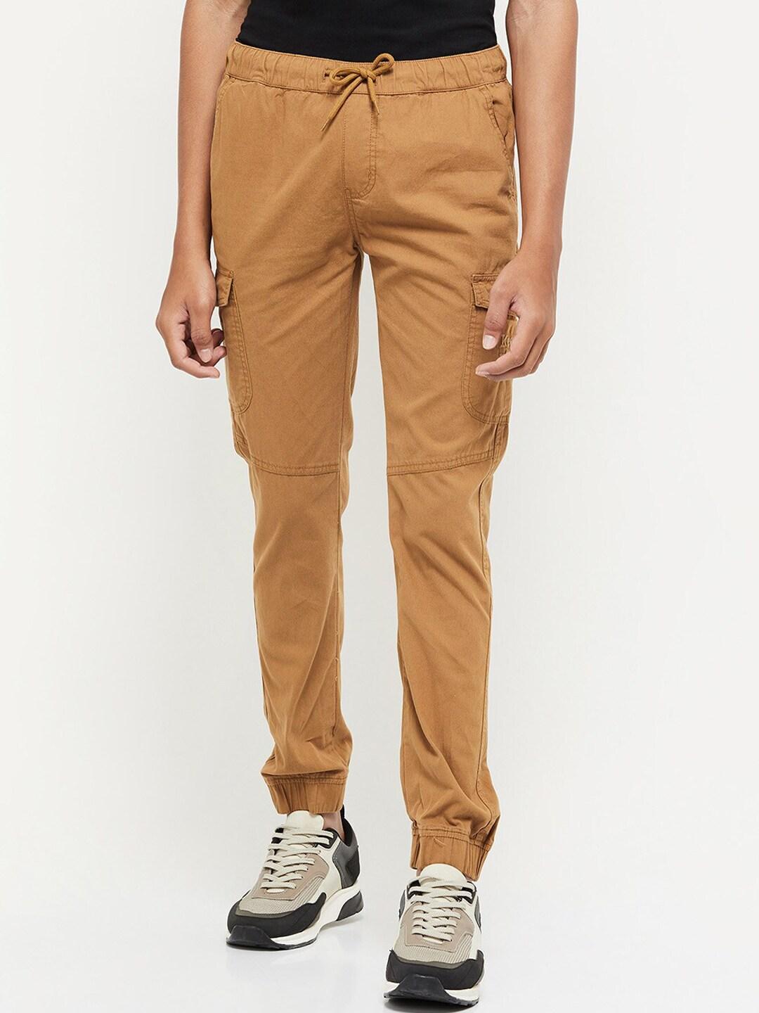 max Boys Beige Solid Joggers