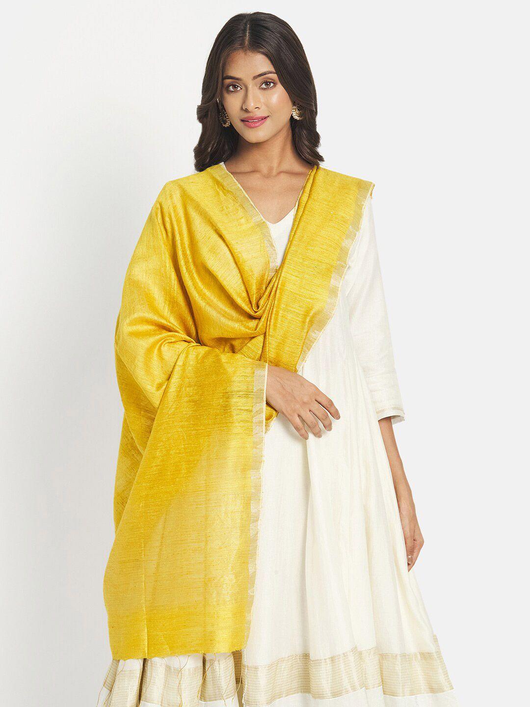 fabindia-women-yellow-&-gold-toned-pure-silk-dupatta-with-zari