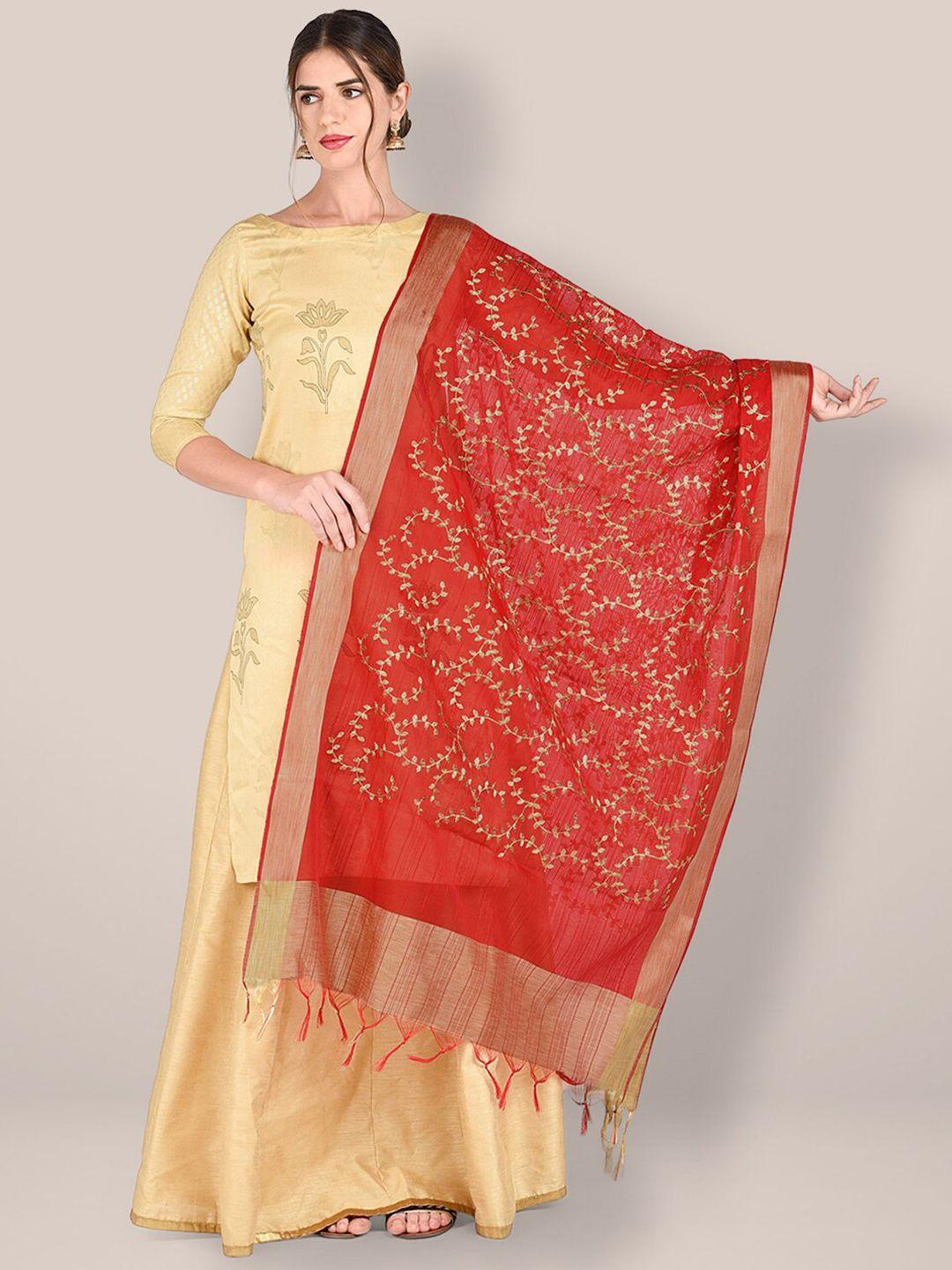 dupatta-bazaar-women-red-&-gold-toned-embroidered-dupatta