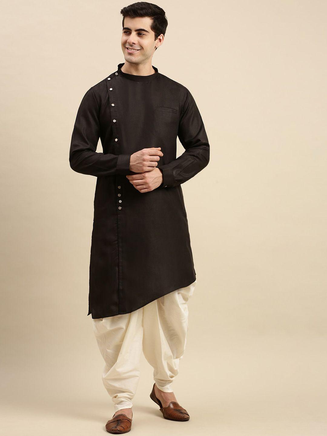 Sanwara Men Black Pure Cotton Kurta with Dhoti Pants