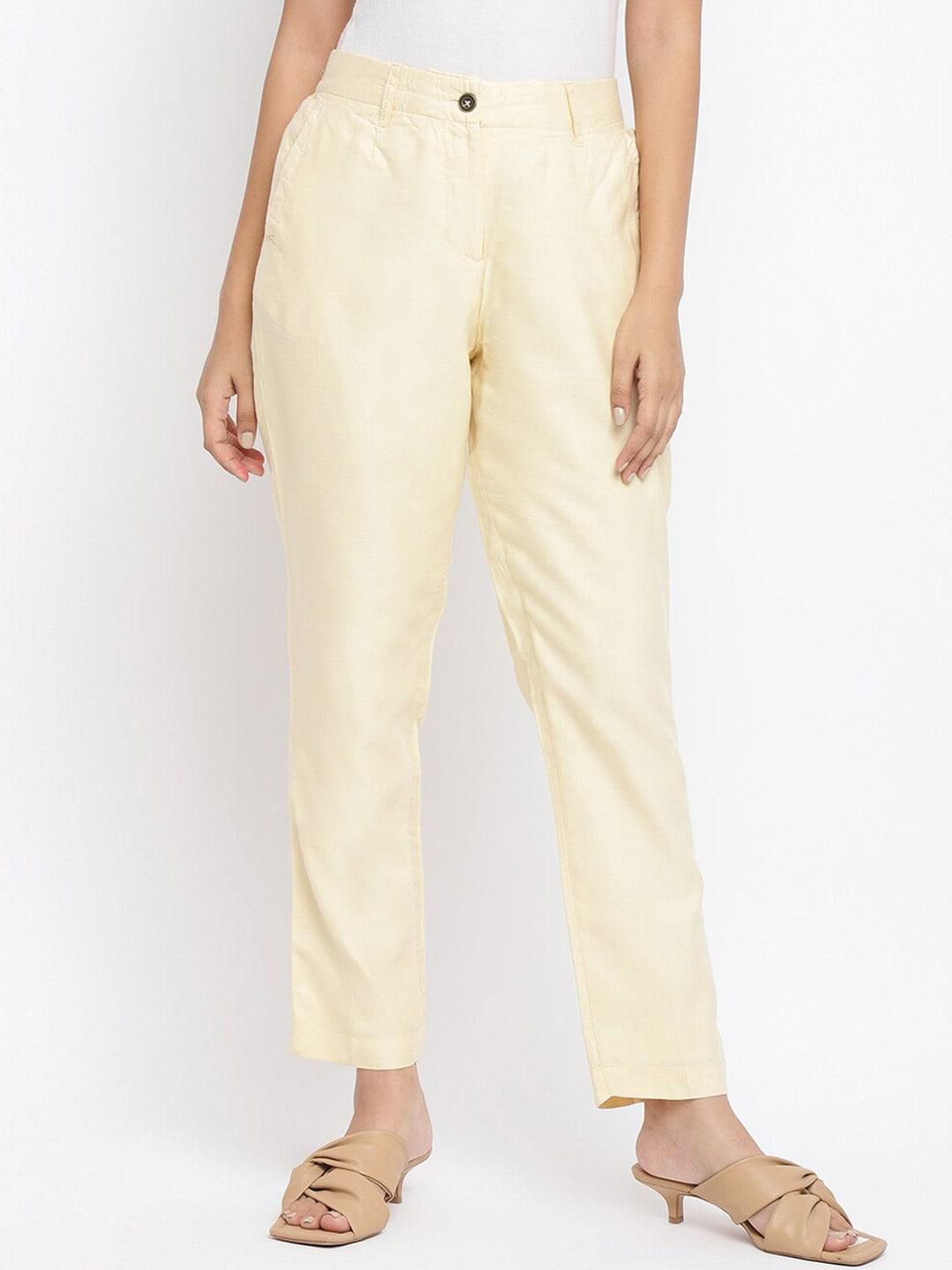 fabindia-women-beige-slim-fit-easy-wash-trousers