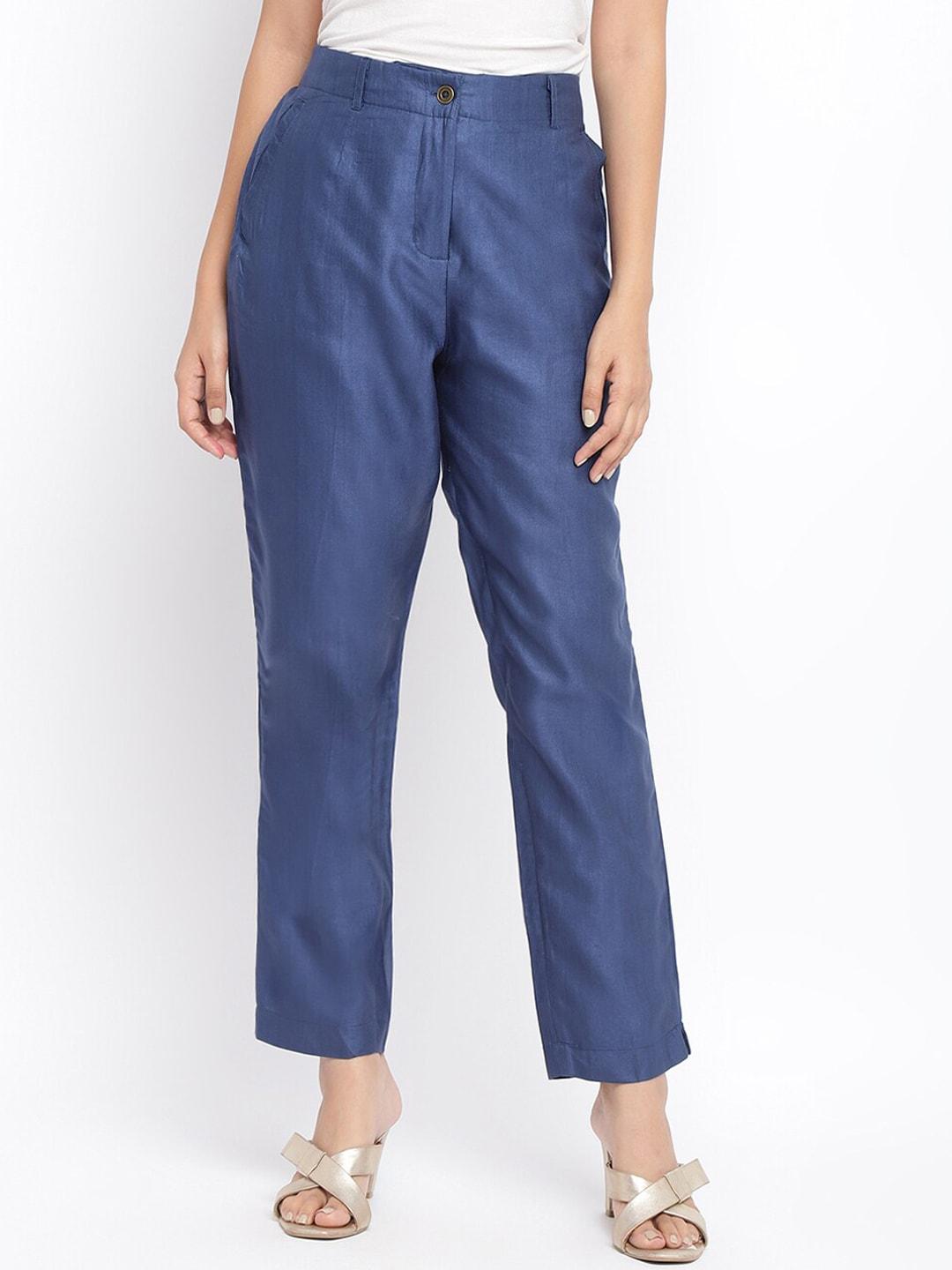 fabindia-women-navy-blue-slim-fit-formal-trousers
