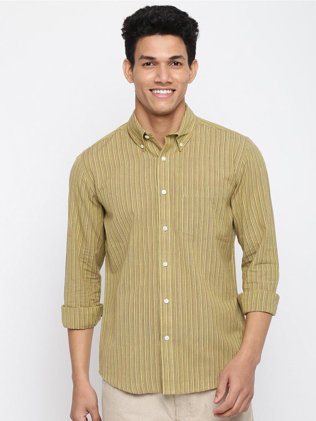 fabindia-men-green-striped-slim-fit-cotton-casual-shirt