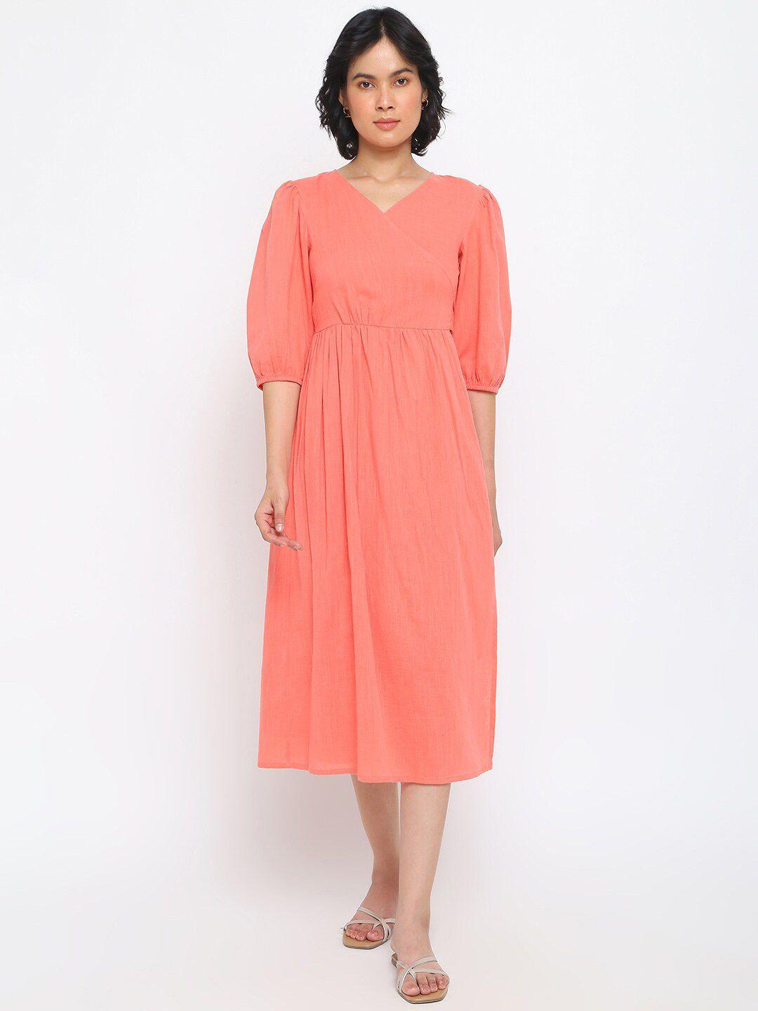 fabindia-peach-coloured-midi-dress