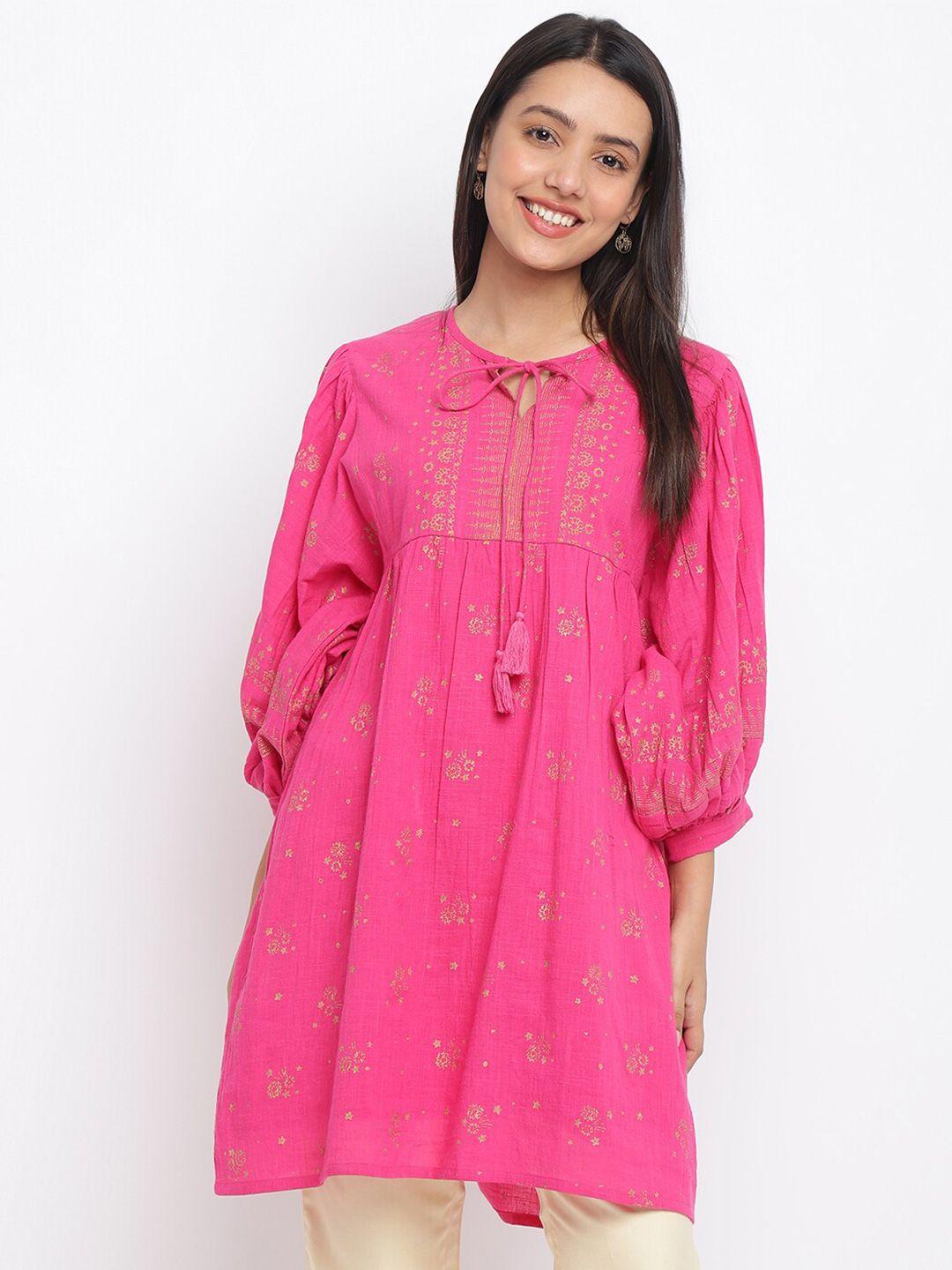 Fabindia Women Pink & Beige Printed Cotton Tunic