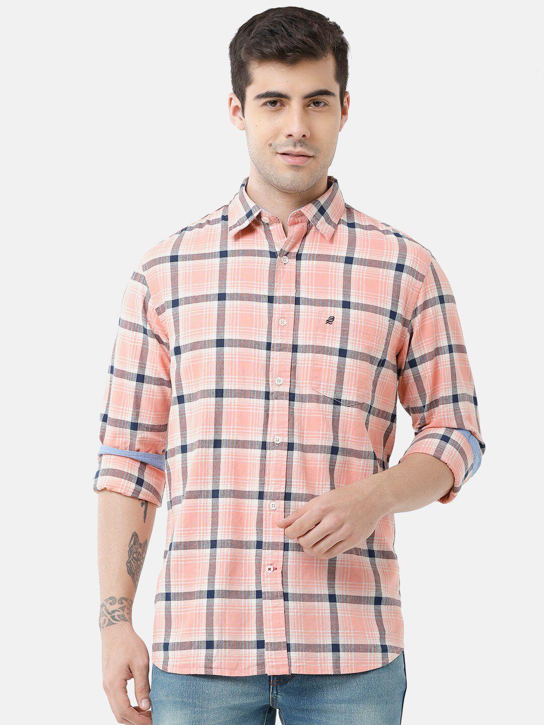 double-two-men-orange-slim-fit-checked-casual-shirt