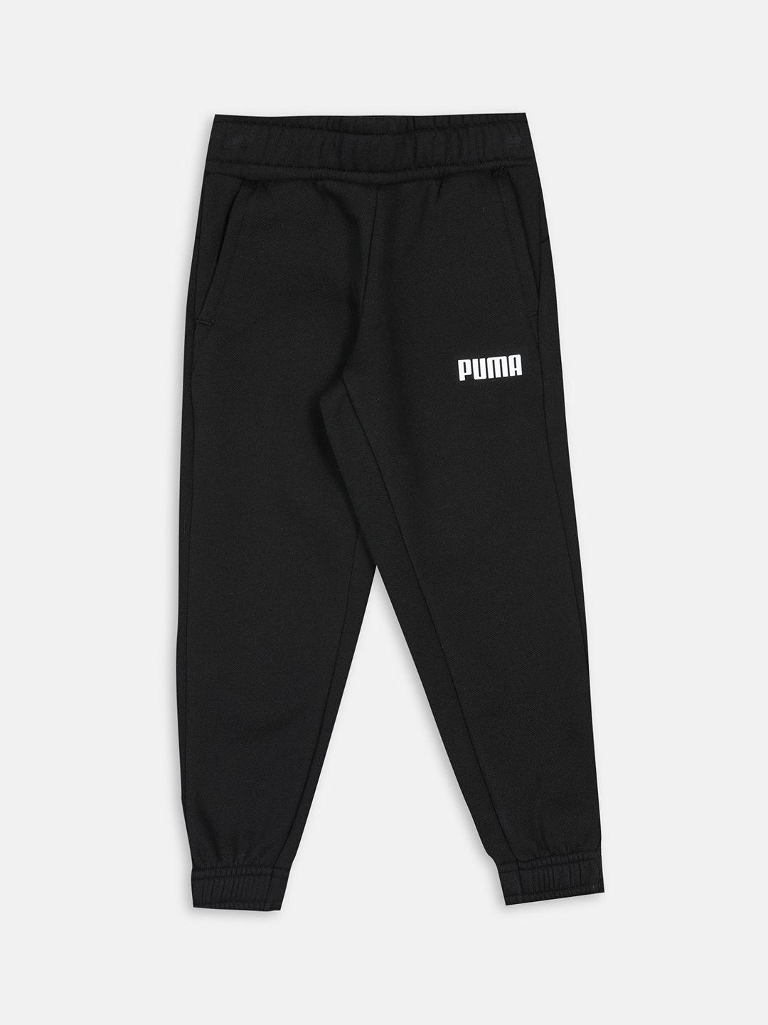 Puma Boys Black Solid Mid-Rise Essential Knitted Cotton Joggers