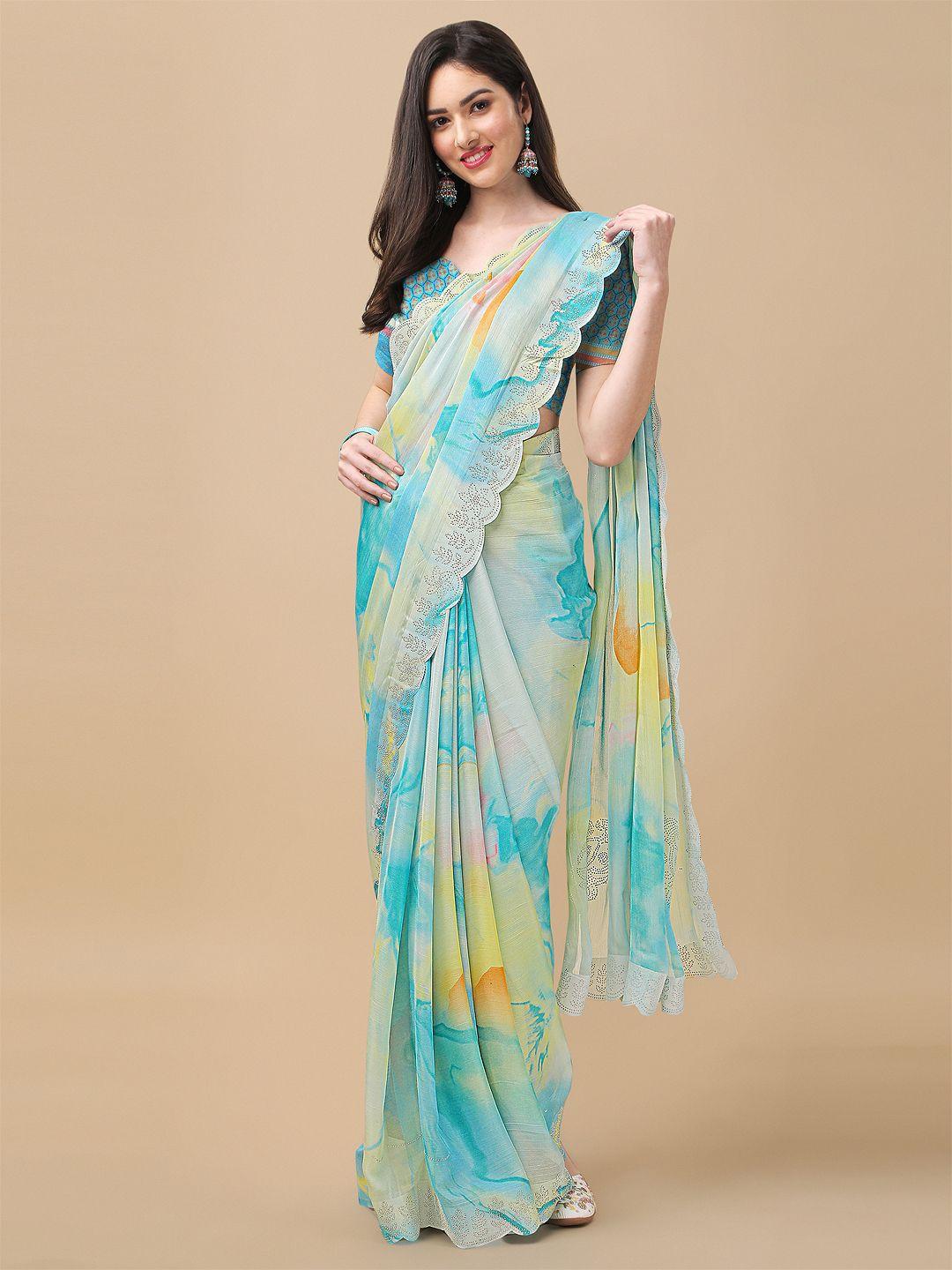 mitera-blue-&-blue-tie-and-dye-beads-and-stones-saree
